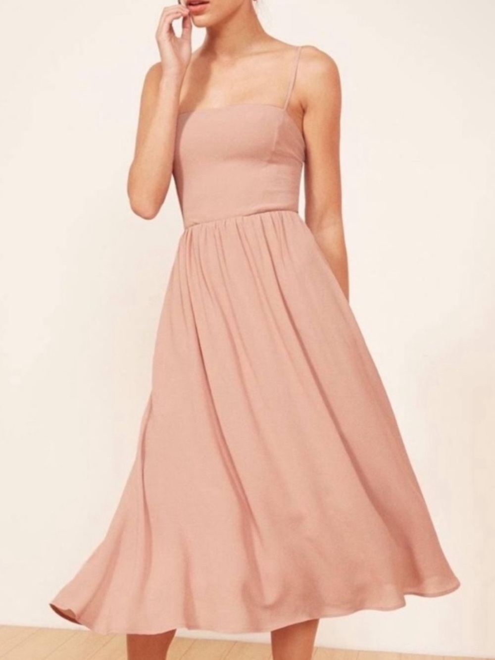 Reformation Rosehip Midi Dress Squareneck Chiffon Viscose Blush